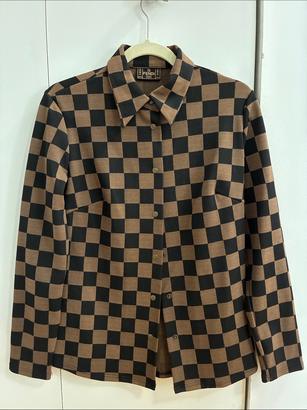 Fendi FF Logo Black & Brown Checkerboard Button-Up Jacket